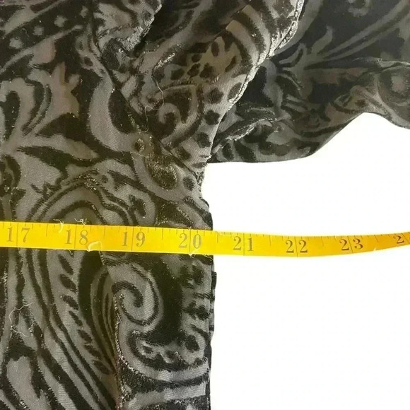 Vintage Black Velvet Burnout Sheer Button Up Blouse Small Whimsigoth Party - Picture 6 of 8